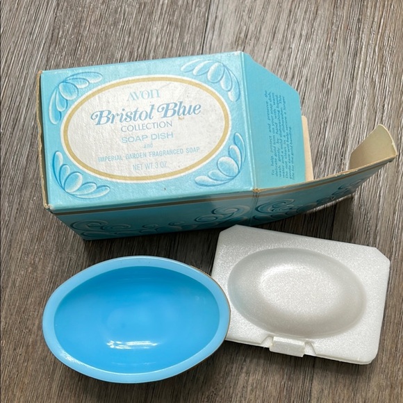Vintage Avon Bristol Blue Collection Soap Dish Imperial Garden Fragranced Soap - Picture 1 of 6